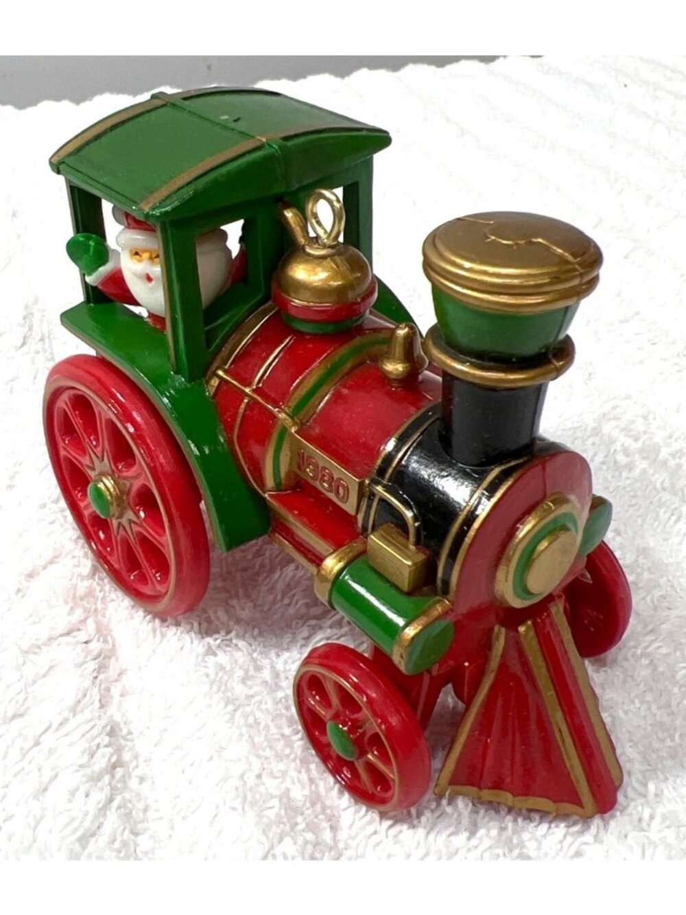Hallmark 1980 Tree-Trimmer Collection Santa Train Ornament Red & Green